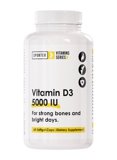 SPORTER Sporter Vitamin D3 – 5000 IU | 60 Softgel Capsules | High Potency | Supports Bone, Muscle & Immune Health | Promotes Mood & Energy | Non-GMO | Gluten-Free | Dietary Supplement  - Image 1