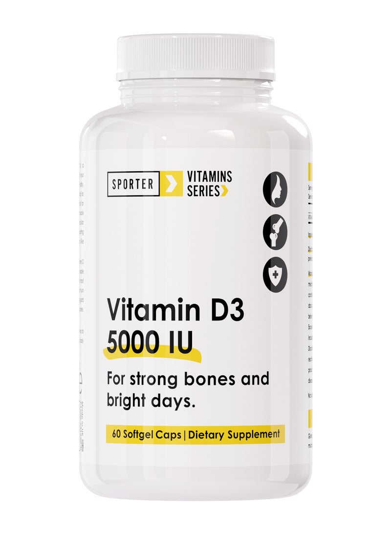 SPORTER Sporter Vitamin D3 – 5000 IU | 60 Softgel Capsules | High Potency | Supports Bone, Muscle & Immune Health | Promotes Mood & Energy | Non-GMO | Gluten-Free | Dietary Supplement  - Image 1