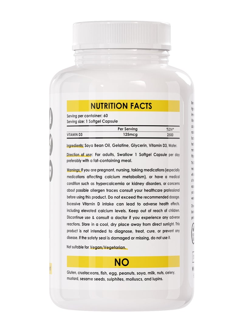SPORTER Sporter Vitamin D3 – 5000 IU | 60 Softgel Capsules | High Potency | Supports Bone, Muscle & Immune Health | Promotes Mood & Energy | Non-GMO | Gluten-Free | Dietary Supplement  - Image 2