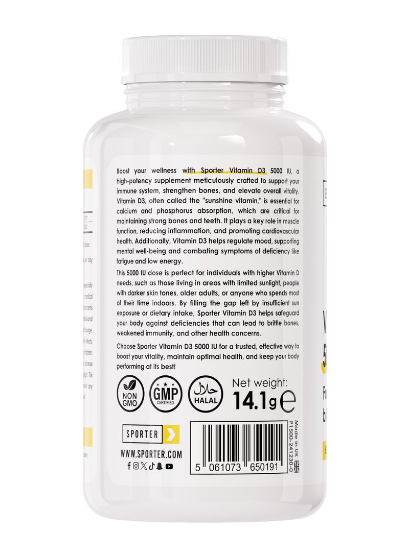 SPORTER Sporter Vitamin D3 – 5000 IU | 60 Softgel Capsules | High Potency | Supports Bone, Muscle & Immune Health | Promotes Mood & Energy | Non-GMO | Gluten-Free | Dietary Supplement  - Image 3