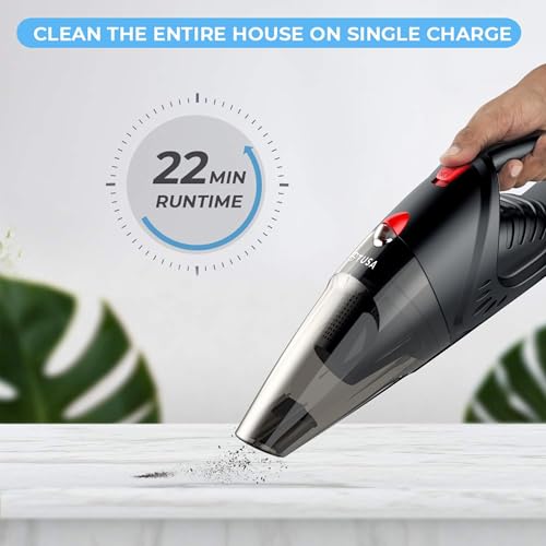 Tusa Cordless Vacuum Cleaner for Car & Home | 2X Powerfull Suction, Dual Mode Battery 6000mAh & 12V DC Car Port | High Power Portable Lightweight Wireless Vacuum, Rechargeable (V1) (Black) - Image 2