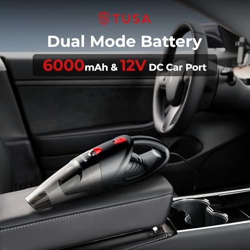 Tusa Cordless Vacuum Cleaner for Car & Home | 2X Powerfull Suction, Dual Mode Battery 6000mAh & 12V DC Car Port | High Power Portable Lightweight Wireless Vacuum, Rechargeable (V1) (Black) - Image 5