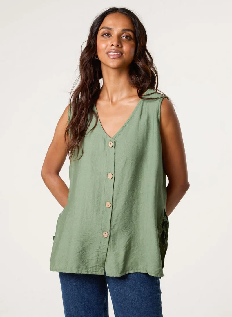 Blue Vanilla Button Through Side Detail Waistcoat Top