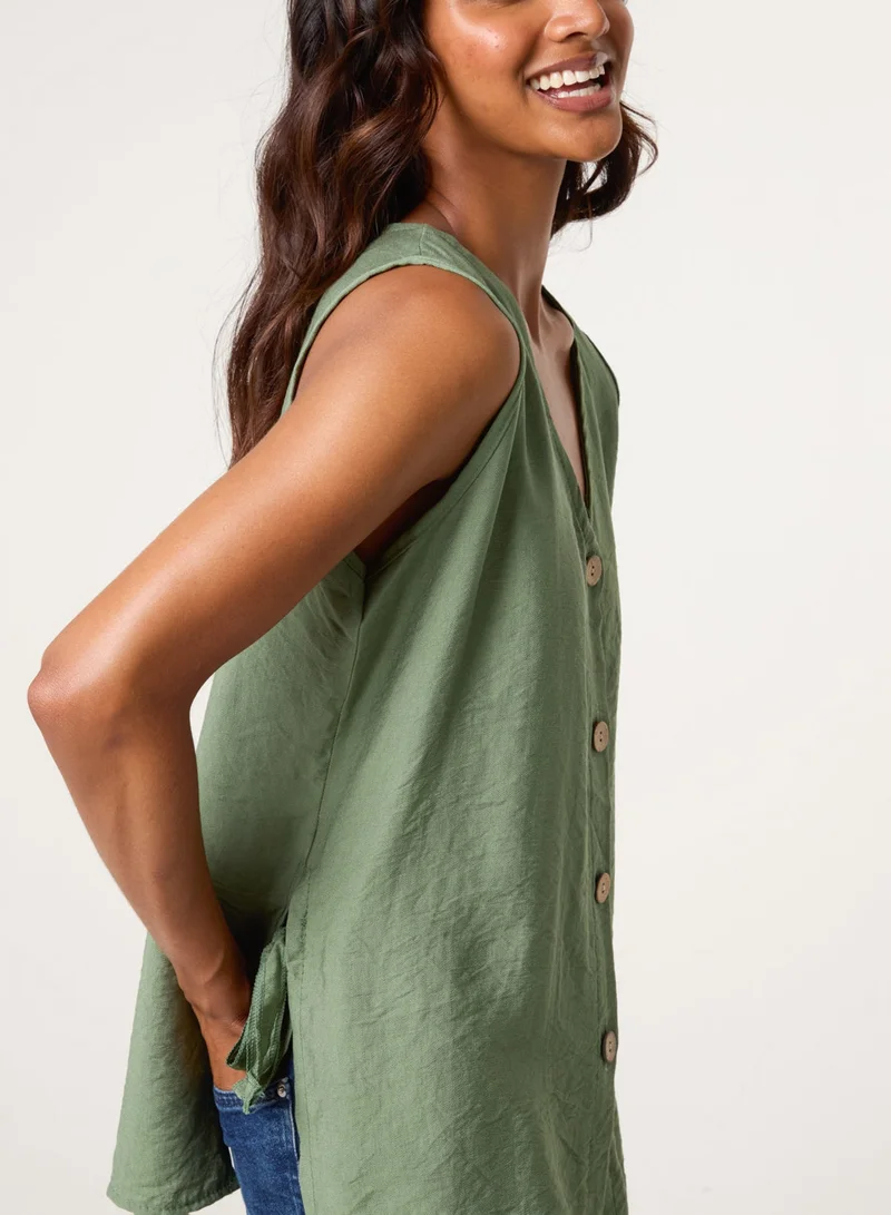 Blue Vanilla Button Through Side Detail Waistcoat Top