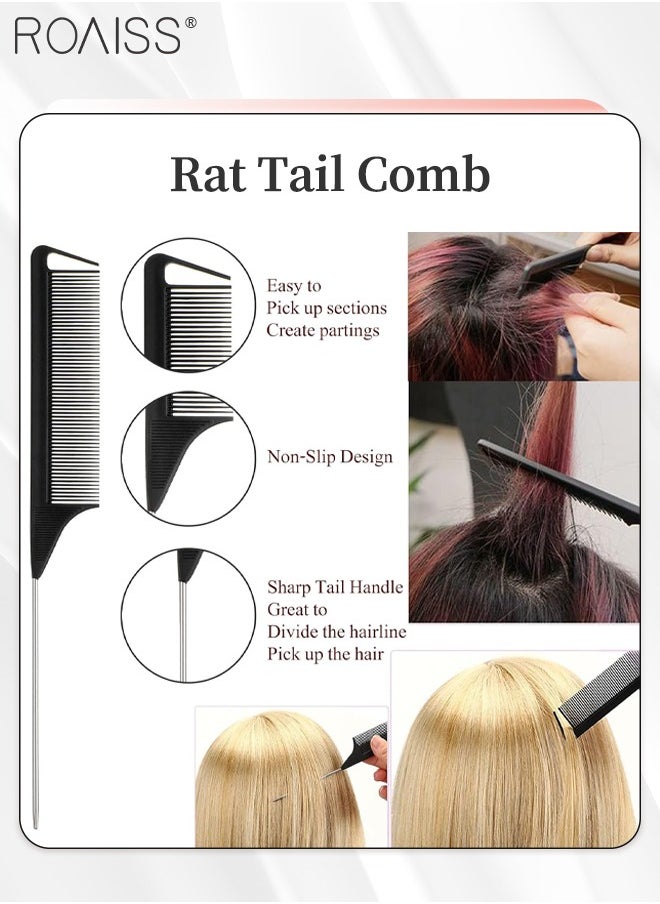 roaiss 12 Pieces Hair Styling Comb Set Teasing Brush for Women Fine Hair, Edge Control Brush for Hairs, Rat Tail Comb with No Crease Hair Clips Hair Sectioning for Hair Stylist Women Girls  - Image 5