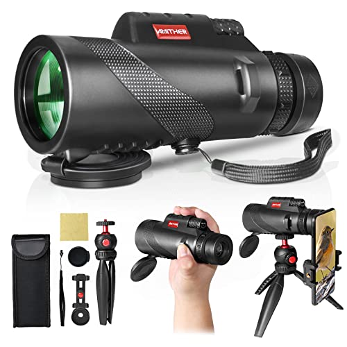 AMITHER 80x100 Monocular Telescope for Smartphones High Powered HD Monocular with Tripod Adapter Low Light Vision for Adults for Wildlife Bird Watching Hunting Hiking - Image 1