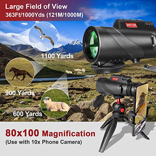 AMITHER 80x100 Monocular Telescope for Smartphones High Powered HD Monocular with Tripod Adapter Low Light Vision for Adults for Wildlife Bird Watching Hunting Hiking - Image 3