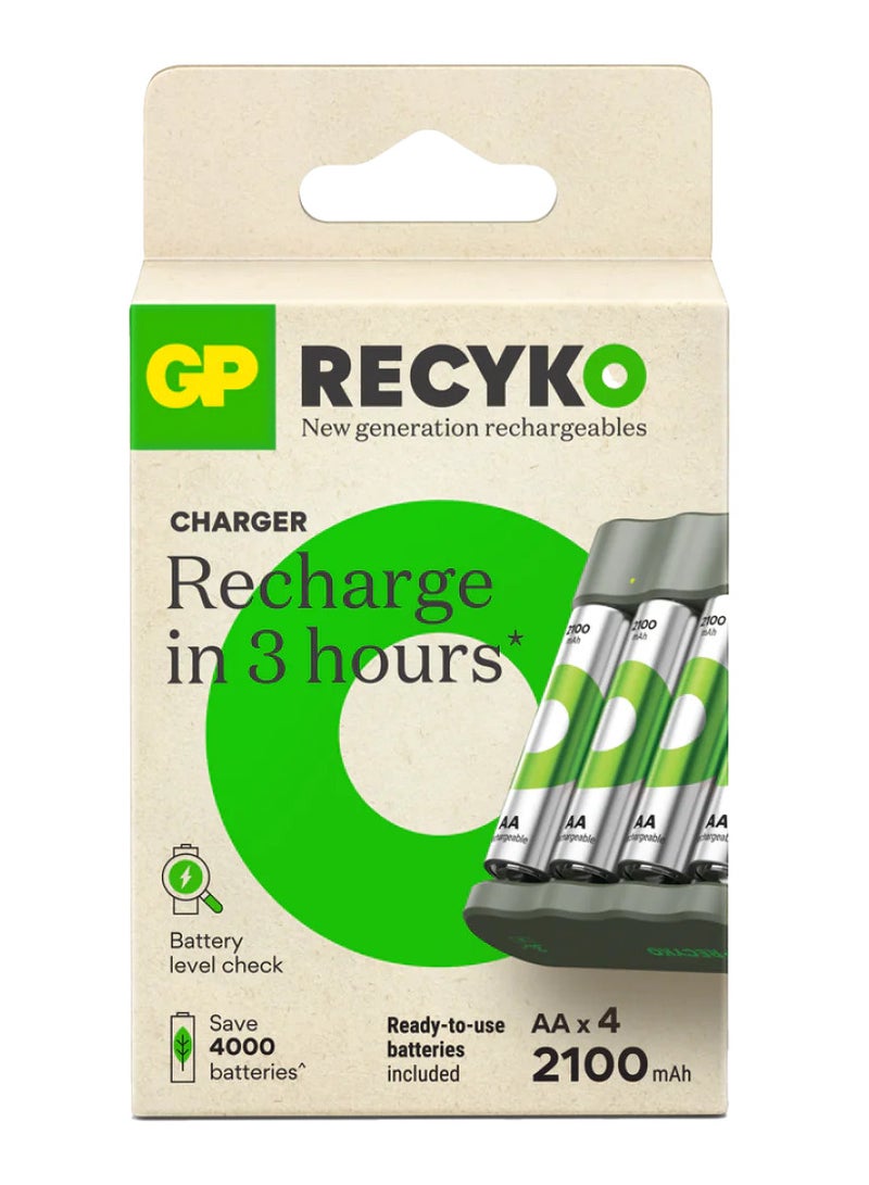 GP Batteries RECYKO USB Charger Model GP B441 Including 4 x Recyko AA 2100 mAh Battery and USB Docking Station,4 Ready to use batteries included - Image 1