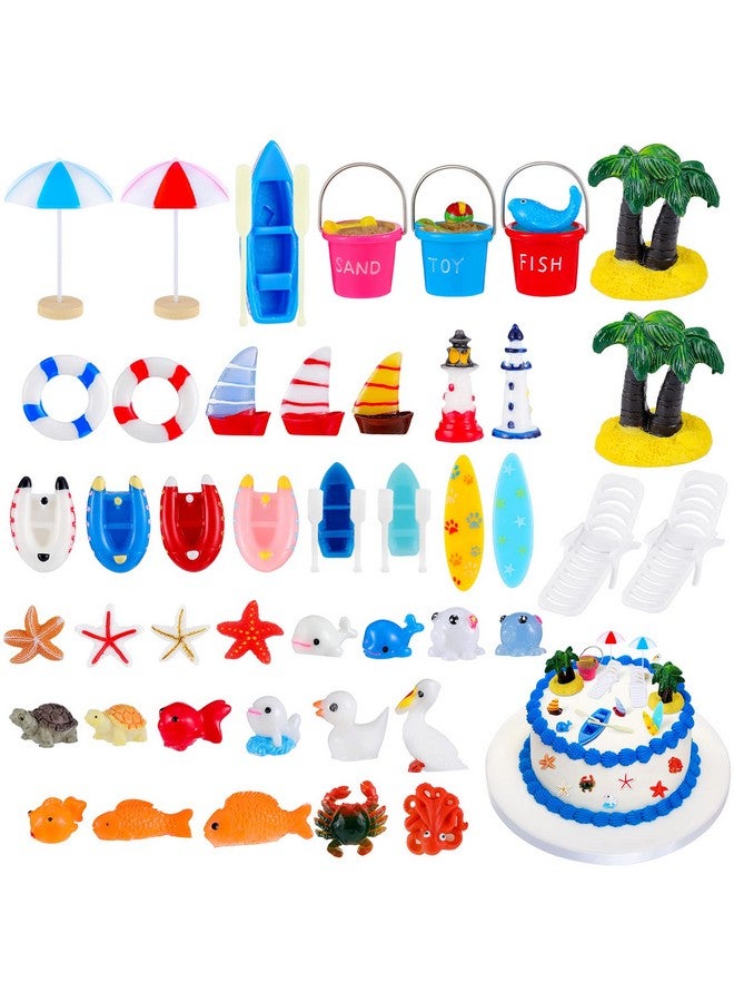 Minatee 50 Pcs Hawaiian Beach Cake Topper Decoration Chair Umbrella Boat Surfboard Summer Ocean Palm Tree Cake Toppers Tropical Beach Theme Party Supplies For Pool Party Birthday Wedding Baby Shower - Image 1