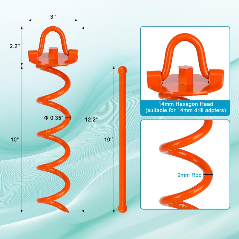 FEED GARDEN 12.2 Inch Spiral Ground Anchors Heavy Duty Screw in Spiral Stakes, 4 Pack Folding Ring Ground Stakes for Securing Dogs,Tents, Trampolines, Canopies, Swing Sets,Orange - Image 2