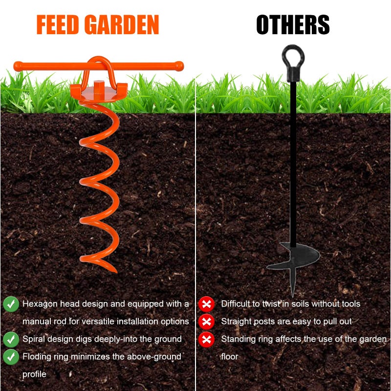 FEED GARDEN 12.2 Inch Spiral Ground Anchors Heavy Duty Screw in Spiral Stakes, 4 Pack Folding Ring Ground Stakes for Securing Dogs,Tents, Trampolines, Canopies, Swing Sets,Orange - Image 3