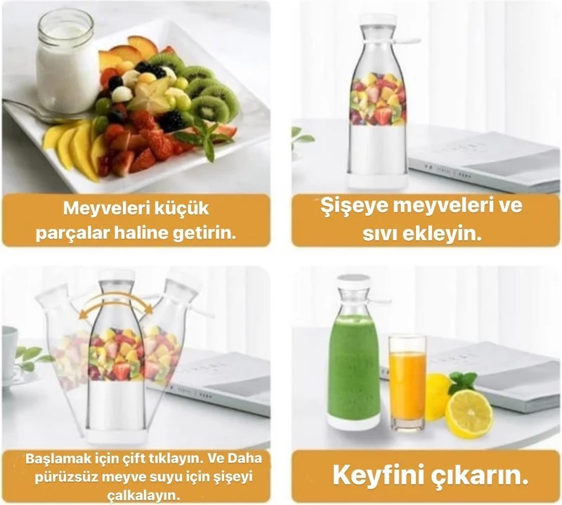 Hane216 Portable 350 ml Blender Mini Fruit Mixer Milkshake Multifunction Blander Smothie (Mica)