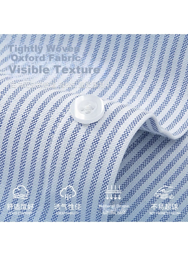 Mingchuang Youpin Miniso Short-sleeve Shirt For Men, Summer Oxford Cloth Striped Shirt, Casual Collared Half-sleeve, Z Blue And White, 2XL - Image 3