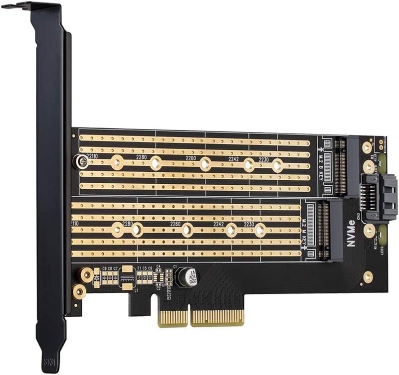 Etzin Dual M.2 PCIE Adapter for SATA or PCIE NVMe SSD with Advanced Heat Sink Solution,M.2 SSD NVME and SATA22110 2280 2260 2242 2230to PCI-e 3.0 x 4 Host Controller Expansion Card - Image 5