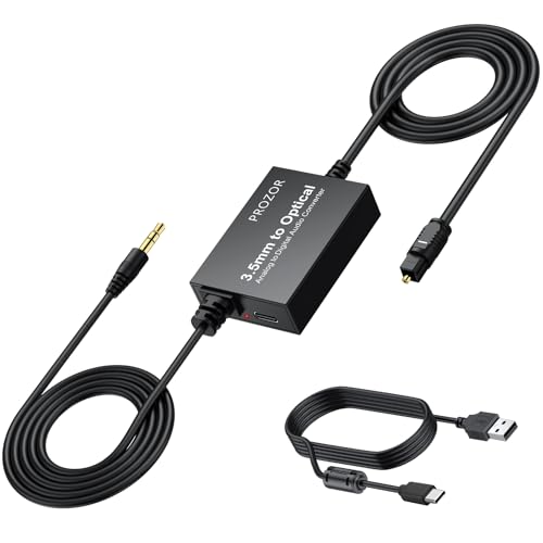 PROZOR 3.5mm to SPDIF Converter Analog to Digital Audio Cable ADC Adapter for Enhanced Sound Toslink Optical Output 3.5mm to Optical Cable for Gaming Consoles Computers and Projectors etc - Image 1