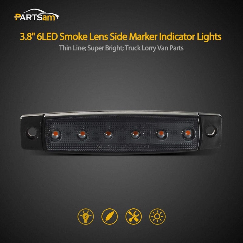 Partsam 5Pcs 3.8" Thin Amber 6 LED Side Marker Clearance Lights Indicators for 12V Trucks Trailers Lorry Van Bus Pickup, Smoked Lens, Sealed Waterproof - Image 2