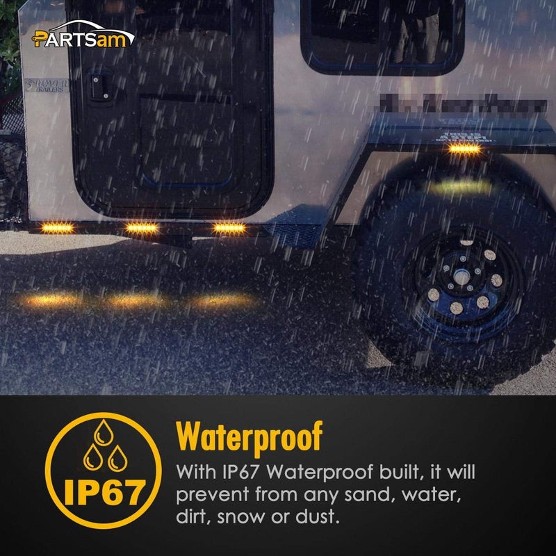 Partsam 5Pcs 3.8" Thin Amber 6 LED Side Marker Clearance Lights Indicators for 12V Trucks Trailers Lorry Van Bus Pickup, Smoked Lens, Sealed Waterproof - Image 5