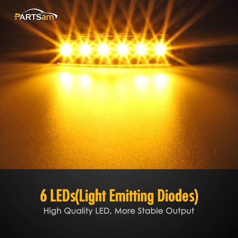 Partsam 5Pcs 3.8" Thin Amber 6 LED Side Marker Clearance Lights Indicators for 12V Trucks Trailers Lorry Van Bus Pickup, Smoked Lens, Sealed Waterproof - Image 3