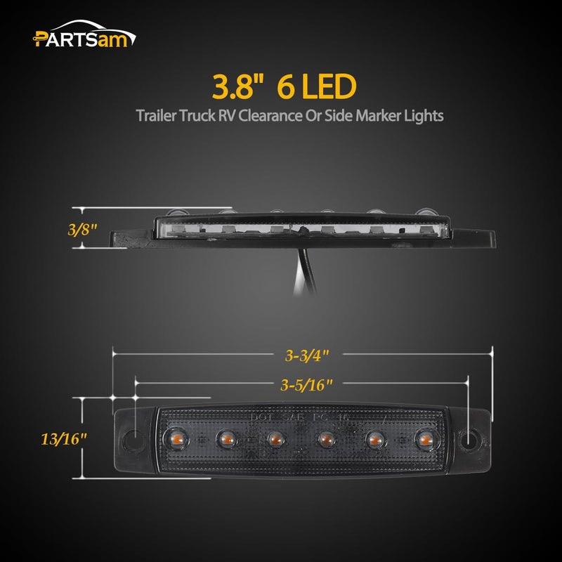Partsam 5Pcs 3.8" Thin Amber 6 LED Side Marker Clearance Lights Indicators for 12V Trucks Trailers Lorry Van Bus Pickup, Smoked Lens, Sealed Waterproof - Image 4