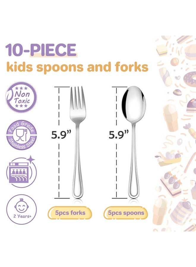 HaWare Toddler Utensils, 10-Piece Stainless Steel Toddler Silverware Sets Includes Spoons and Forks, Food-grade Children and Kids Eating Utensils for Self Feeding, Safety & Non-Toxic, Dishwasher Safe - Image 2
