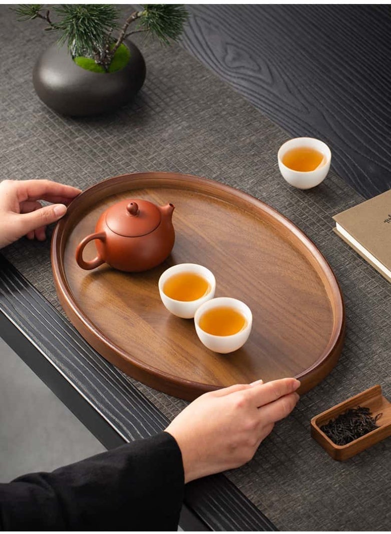 بيتلا صينية تقديم خشبية بيضاوية، صينية قهوة وشاي مزخرفة لتقديم الوجبات الخفيفة وتنظيم الطاولة والديكور، مقاس 36 × 26 × 2.3 سم - Image 1