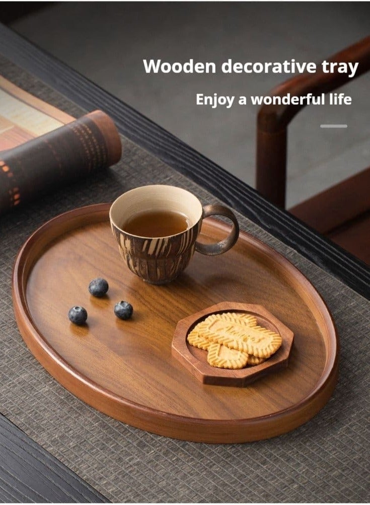 بيتلا صينية تقديم خشبية بيضاوية، صينية قهوة وشاي مزخرفة لتقديم الوجبات الخفيفة وتنظيم الطاولة والديكور، مقاس 36 × 26 × 2.3 سم - Image 3