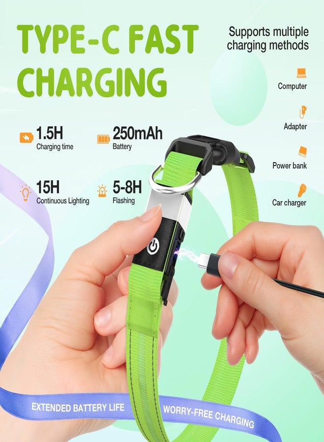 طوق كلاب مضيء من PcEoTllar، طوق كلاب LED، 6 أوضاع إضاءة وامضة، قابل لإعادة الشحن، مقاوم للماء، طوق كلاب قابل للتعديل يضيء في الظلام، إضاءة وامضة للمشي الليلي، أخضر - Image 4