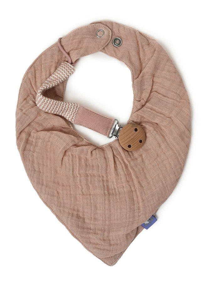Mi Arcus 100% Cotton Muslin Dual Layer Drool Bib with Pacifier Band Set with Snap Button Closure- Pink - Image 3