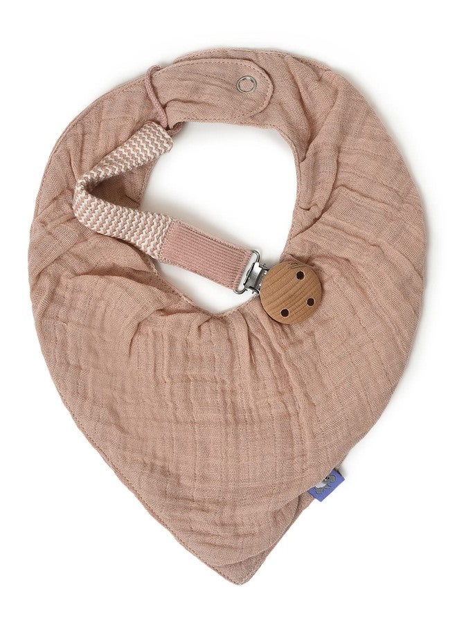 Mi Arcus 100% Cotton Muslin Dual Layer Drool Bib with Pacifier Band Set with Snap Button Closure- Pink - Image 1