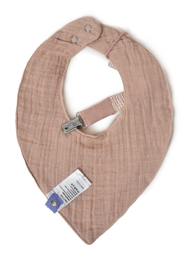Mi Arcus 100% Cotton Muslin Dual Layer Drool Bib with Pacifier Band Set with Snap Button Closure- Pink - Image 4
