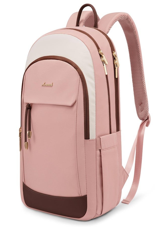 LOVEVOOK Travel Laptop Backpack Women, 15.6 Inch Anti Theft College Backpack Woman with Laptop Compartment, Large Water Resistant Black Computer Daypack for Work Casual Travel Essentials, Beige pink - Image 1