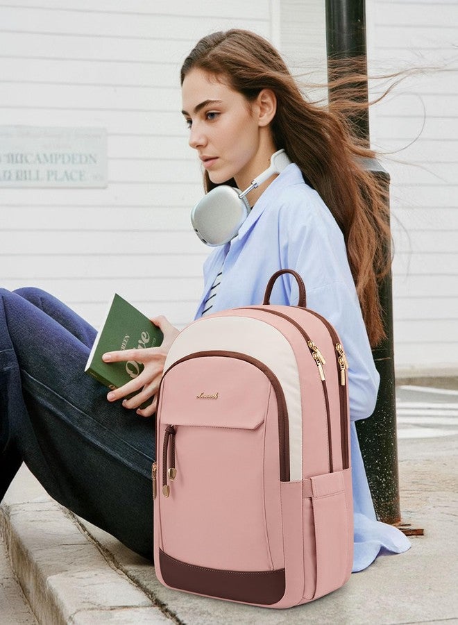 LOVEVOOK Travel Laptop Backpack Women, 15.6 Inch Anti Theft College Backpack Woman with Laptop Compartment, Large Water Resistant Black Computer Daypack for Work Casual Travel Essentials, Beige pink - Image 2