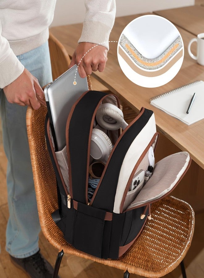 LOVEVOOK Travel Laptop Backpack Women, 15.6 Inch Anti Theft College Backpack Woman with Laptop Compartment, Large Water Resistant Black Computer Daypack for Work Casual Travel Essentials, Beige pink - Image 5