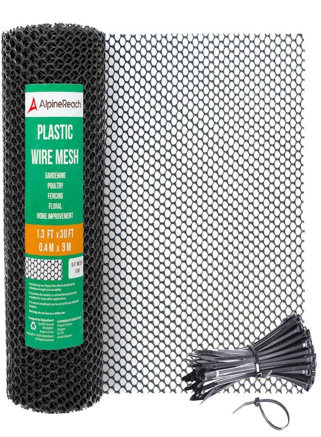 AlpineReach Plastic Wire Mesh 0.4m x 9m Fence Roll with Cable Ties - Ideal for Poultry, Dogs, Rabbit Barrier & Gardening, Durable Chicken Mesh, Versatile Rigid Fencing & Netting, Black - Image 1