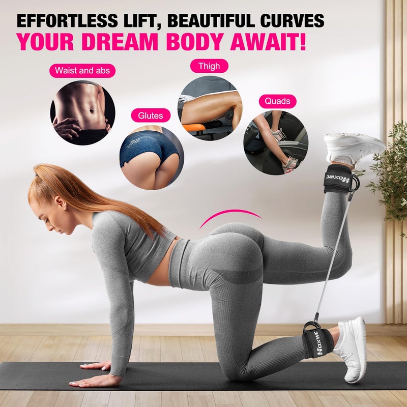 HOXWC Ankle Resistance Bands with Cuffs, Ankle Bands for Working Out, Glute Workout Equipment, Portable Cable for Glutes Workouts, Kick Back Ankle Straps with Exercise Bands, Home Workout Equipment - Image 2