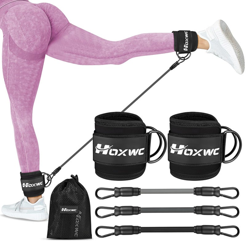 HOXWC Ankle Resistance Bands with Cuffs, Ankle Bands for Working Out, Glute Workout Equipment, Portable Cable for Glutes Workouts, Kick Back Ankle Straps with Exercise Bands, Home Workout Equipment - Image 1