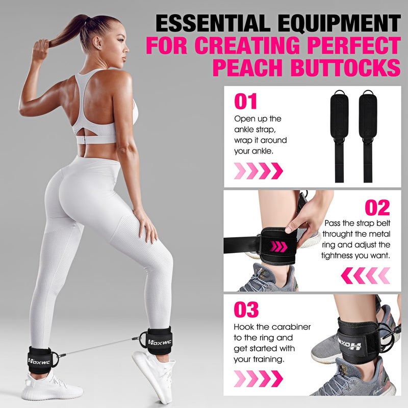 HOXWC Ankle Resistance Bands with Cuffs, Ankle Bands for Working Out, Glute Workout Equipment, Portable Cable for Glutes Workouts, Kick Back Ankle Straps with Exercise Bands, Home Workout Equipment - Image 5