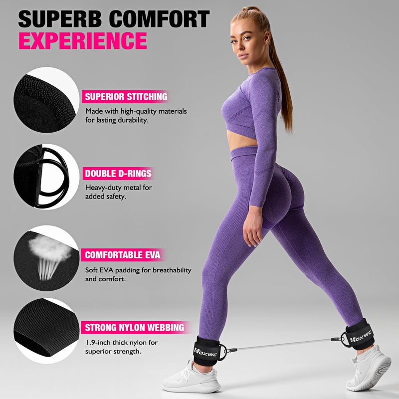 HOXWC Ankle Resistance Bands with Cuffs, Ankle Bands for Working Out, Glute Workout Equipment, Portable Cable for Glutes Workouts, Kick Back Ankle Straps with Exercise Bands, Home Workout Equipment - Image 4