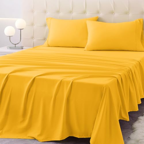 Homilay Full Size Bed Sheet Set - 4 Piece Soft Microfiber Sheets with Deep Pockets, Cooling Technology, and Wrinkle-Free Pillowcase. Hotel-Quality, Durable Bedding, Spectra Yellow - Image 1