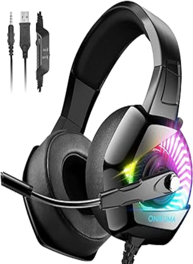 ONIKUMA 6 LED colors changeable PC Gaming Headset with Stereo Surround Sound, Noise-Canceling Microphone, K6 RGB, Black