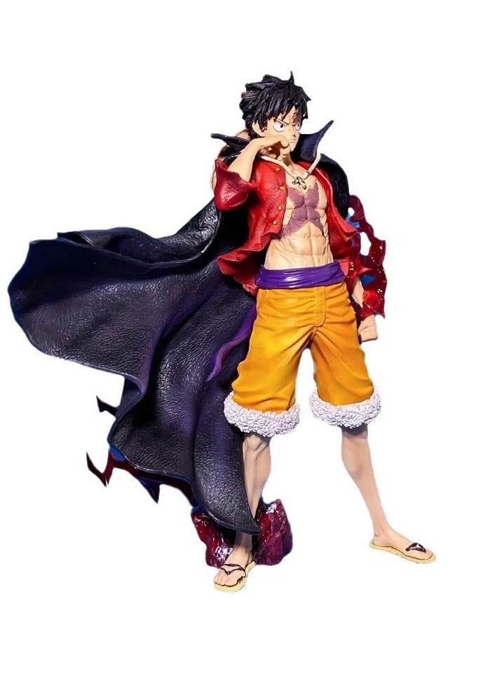 21cm New World Four Emperors Luffy Anime Figure - One Piece Cloak Monkey D. Luffy Standing Statue Doll, PVC Straw Hat, Luffy Action Model Collection Toy Decoration Gift with Interchangeable Arms  - Image 1