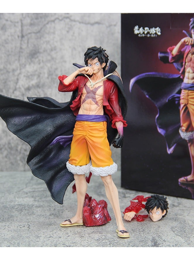 21cm New World Four Emperors Luffy Anime Figure - One Piece Cloak Monkey D. Luffy Standing Statue Doll, PVC Straw Hat, Luffy Action Model Collection Toy Decoration Gift with Interchangeable Arms  - Image 2