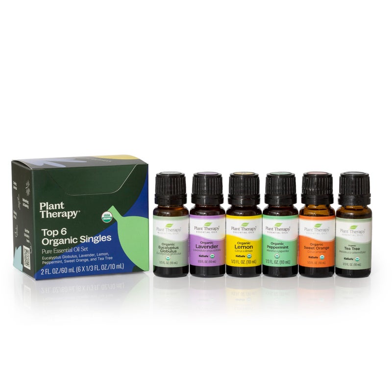 Plant Therapy Top 6 USDA Organic Essential Oil Set - Lavender, Peppermint, Eucalyptus, Lemon, Tea Tree 100% Pure, Natural Aromatherapy, for Diffusion & Topical Use, Therapeutic Grade 10 mL (1/3 oz) - Image 1