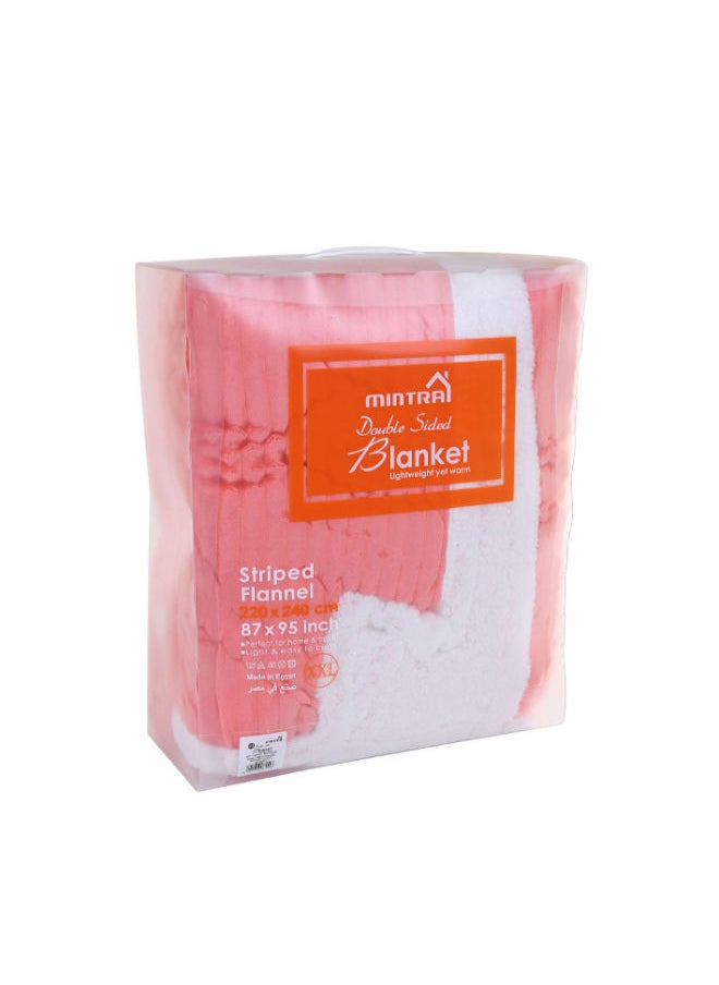 Mintra Sherpa & Strip Flannel Coral 200177 size 220x240cm  - Image 3