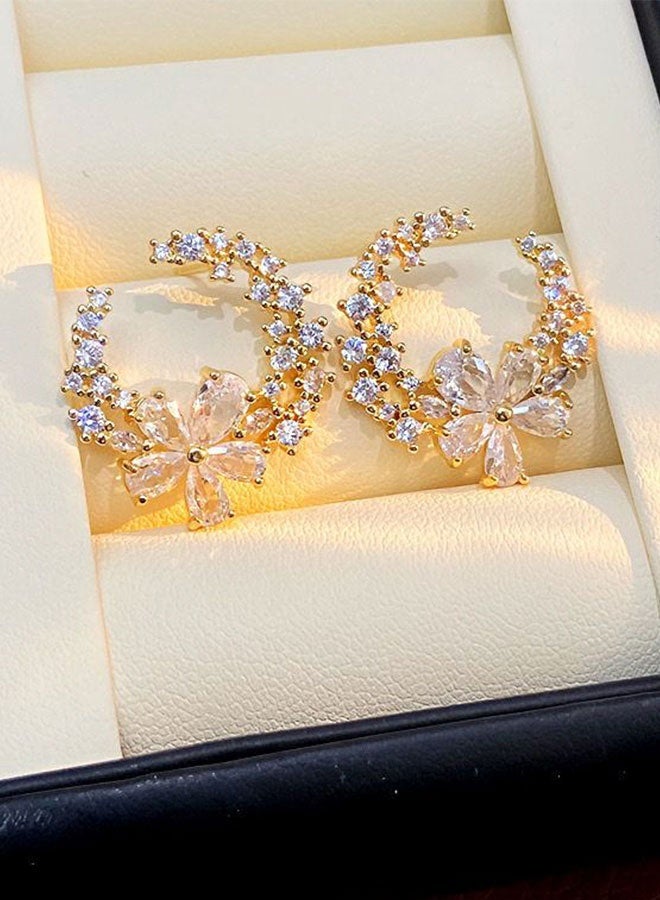 TUNKE Elegant Crystal Flower Earrings – Luxury Lightweight Design, Hypoallergenic, Perfect for Daily Wear & Occasions - Image 2