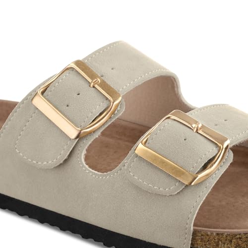 mysoft Womens Flat Sandals Cork Footbed Slides 2 Straps Adjustable Buckle Slip On Summer with +Comfort Shoes - Image 4