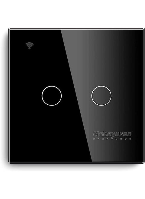 Smart Wall Light Switch, No Neutral Wire Required, No Hub Required, Compatible with Alexa and Google Home, APP Remote Control, Timing Function, Voice Control (Black 2 Gang)