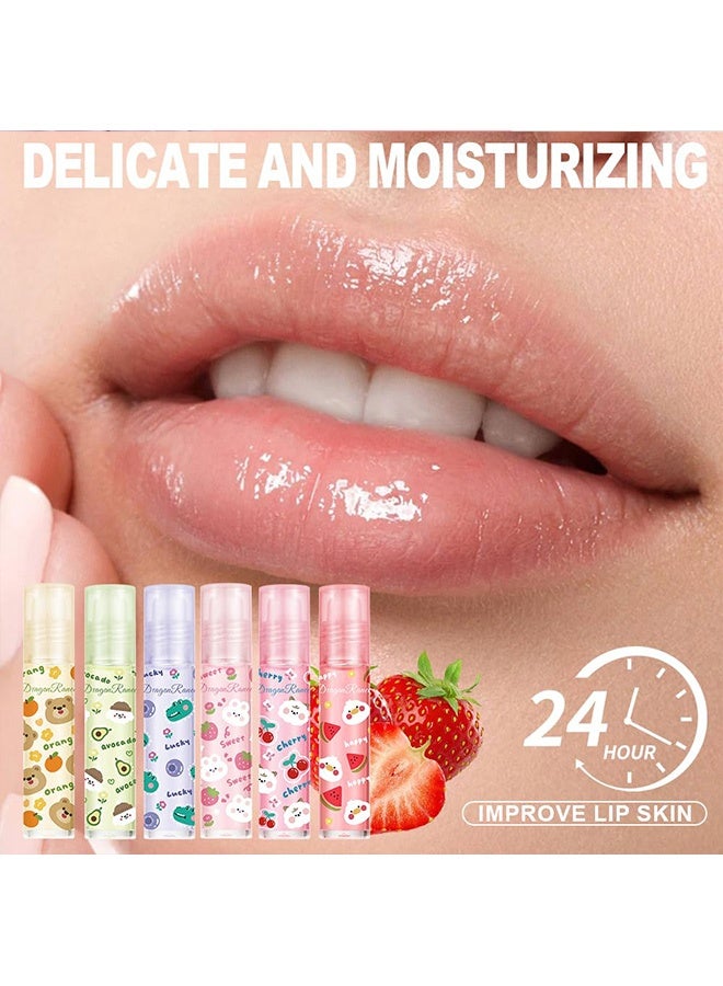 راني دراجون مجموعة جلود الشفاه السائلة Dragon Ranee 6 قطع بنكهة الفواكه، زيت شفاه بكرة دوارة، ملمع شفاه غير لاصق، بلسم شفاه للعناية بالشفاه الجافة والمتشققة - Image 5