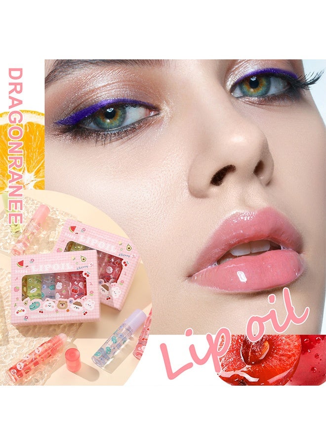 راني دراجون مجموعة جلود الشفاه السائلة Dragon Ranee 6 قطع بنكهة الفواكه، زيت شفاه بكرة دوارة، ملمع شفاه غير لاصق، بلسم شفاه للعناية بالشفاه الجافة والمتشققة - Image 4