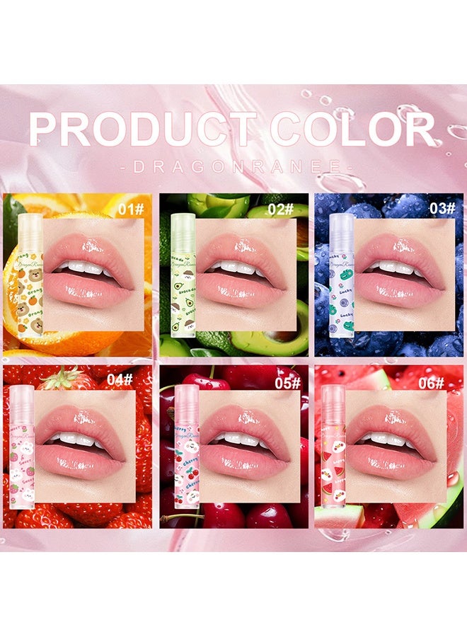 راني دراجون مجموعة جلود الشفاه السائلة Dragon Ranee 6 قطع بنكهة الفواكه، زيت شفاه بكرة دوارة، ملمع شفاه غير لاصق، بلسم شفاه للعناية بالشفاه الجافة والمتشققة - Image 2
